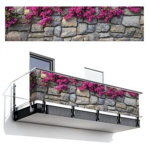 MuchoWow BALKONOVÁ ZÁSTĚNA Bougainvillea - Kamenná zeď - růžová 500x120 cm obraz