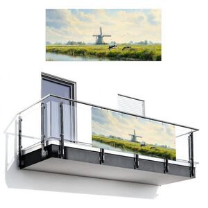 MuchoWow BALKONOVÁ ZÁSTĚNA Krávy - větrný mlýn - louka - modrá 200x90 cm obraz