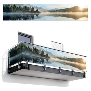 MuchoWow BALKONOVÁ ZÁSTĚNA Jezero - Mlha - Hory - Krajina 500x100 cm obraz