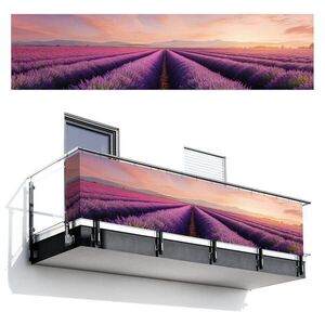 MuchoWow BALKONOVÁ ZÁSTĚNA Levandulové pole - Západ slunce - Fialová - Květiny 500x120 cm obraz