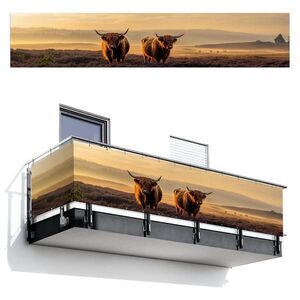 MuchoWow BALKONOVÁ ZÁSTĚNA Skotští horalé - Vřesoviště - Krajina - Zvířata 500x100 cm obraz