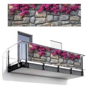 MuchoWow BALKONOVÁ ZÁSTĚNA Bougainvillea - Kamenná zeď - růžová 300x90 cm obraz