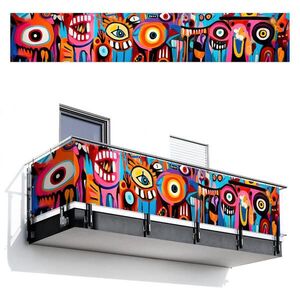 MuchoWow BALKONOVÁ ZÁSTĚNA Abstraktní - Obličej - Barevné 500x85 cm obraz
