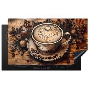 MuchoWow KRYT NA INDUKČNÍ DESKU Káva - Vintage - hnědá - šálek - dřevo 90x52 cm obraz