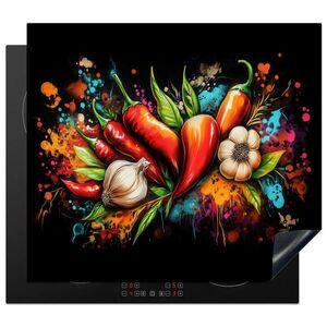 MuchoWow KRYT NA INDUKČNÍ DESKU Zelenina - paprika - česnek - graffiti - barva - barevné 59x52 cm obraz