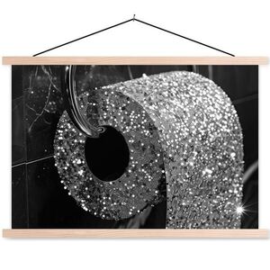 MuchoWow PLAKÁT S MAGNETICKOU LIŠTOU WC - Toaletní papír - Černá a bílá - Třpytky 90x60 cm obraz