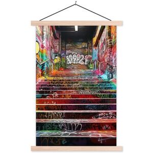 MuchoWow PLAKÁT S MAGNETICKOU LIŠTOU Schody - Graffiti - Barvy - Umění 40x60 cm obraz