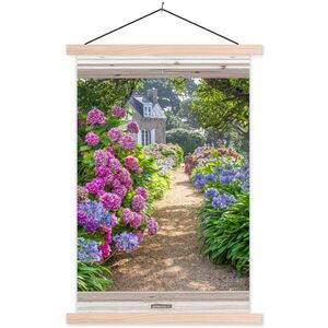 MuchoWow PLAKÁT S MAGNETICKOU LIŠTOU Hortenzie - Průhledné - Květiny - Léto - Fialová - Cesta 60x90 cm obraz