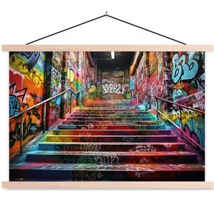 MuchoWow PLAKÁT S MAGNETICKOU LIŠTOU Schody - Graffiti - Barvy - Umění 60x40 cm obraz