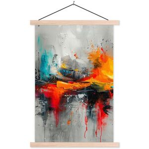 MuchoWow PLAKÁT S MAGNETICKOU LIŠTOU Moderní umění - Oranžová - Šedá - Abstraktní 60x90 cm obraz