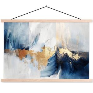 MuchoWow PLAKÁT S MAGNETICKOU LIŠTOU Zlatá - modrá - akvarel - umění - moderní 60x40 cm obraz