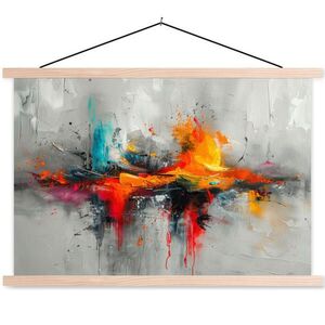 MuchoWow PLAKÁT S MAGNETICKOU LIŠTOU Moderní umění - Oranžová - Šedá - Abstraktní 60x40 cm obraz