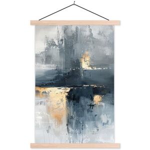 MuchoWow PLAKÁT S MAGNETICKOU LIŠTOU Umění - šedá - zlatá - abstraktní 40x60 cm obraz