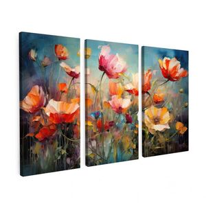 MuchoWow OBRAZ NA PLÁTNĚ 3dílná sada Květiny - barevné - abstraktní 60x40 cm obraz