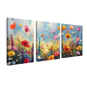 MuchoWow OBRAZ NA PLÁTNĚ 3dílná sada Květiny - Jaro - Barevné - Letní 90x40 cm obraz