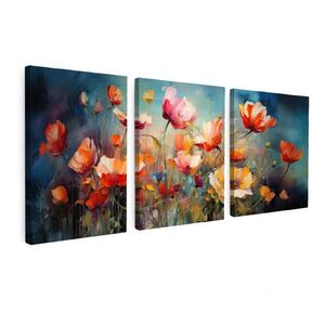 MuchoWow OBRAZ NA PLÁTNĚ 3dílná sada Květiny - barevné - abstraktní 90x40 cm obraz