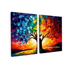 MuchoWow OBRAZ NA PLÁTNĚ 2dílná sada Strom - barevný - vzhled barvy - abstraktní 100x70 cm obraz
