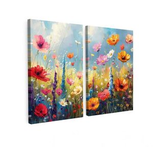 MuchoWow OBRAZ NA PLÁTNĚ 2dílná sada Květiny - Jaro - Barevné - Letní 80x60 cm obraz