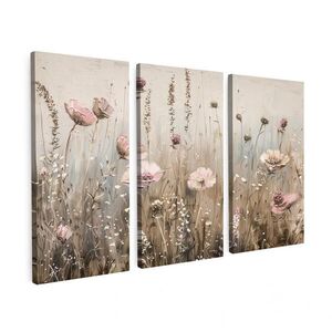 MuchoWow OBRAZ NA PLÁTNĚ 3dílná sada Květiny - béžová - moderní - růžová 120x80 cm obraz