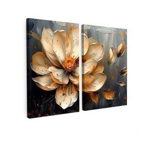 MuchoWow OBRAZ NA PLÁTNĚ 2dílná sada Květina - Zlato - Abstraktní - Malba 80x60 cm obraz