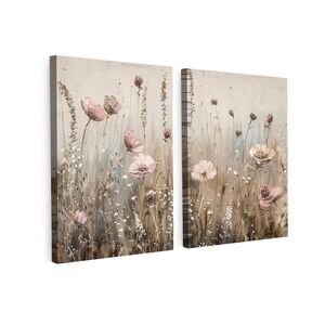 MuchoWow OBRAZ NA PLÁTNĚ 2dílná sada Květiny - béžová - moderní - růžová 60x40 cm obraz
