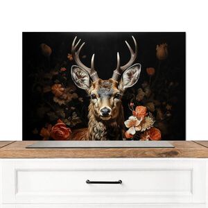 MuchoWow KUCHYŇSKÁ ZÁSTĚNA Jelen - Zvíře - Květiny - Příroda - Botanický 90x60 cm obraz