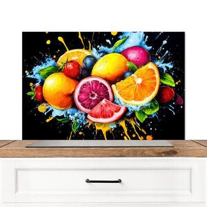 MuchoWow KUCHYŇSKÁ ZÁSTĚNA Ovoce - graffiti - barevné - pomeranč - jahoda - abstraktní 90x60 cm obraz