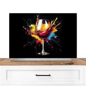 MuchoWow KUCHYŇSKÁ ZÁSTĚNA Víno - sklo - graffiti - nápoj - červená - barva 80x55 cm obraz
