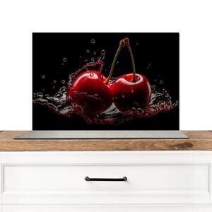 MuchoWow KUCHYŇSKÁ ZÁSTĚNA Třešeň - červená - ovoce - voda - černá 60x40 cm obraz