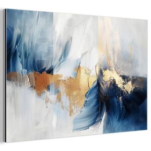 MuchoWow KOVOVÝ OBRAZ Zlatá - modrá - akvarel - umění - moderní 90x60 cm obraz
