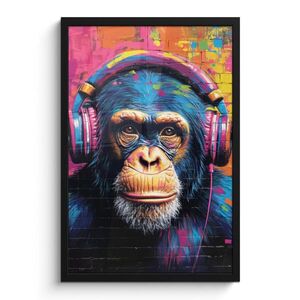 MuchoWow PLAKÁT V RÁMU Graffiti - Šimpanz - Street art - Sluchátka - Opice 40x60 cm obraz