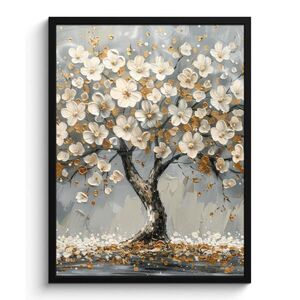MuchoWow PLAKÁT V RÁMU Strom - Květiny - Bílá - Příroda - Umění 60x80 cm obraz