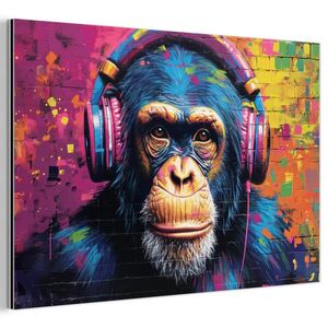 MuchoWow KOVOVÝ OBRAZ Graffiti - Šimpanz - Street art - Sluchátka - Opice 60x40 cm obraz