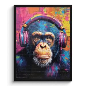 MuchoWow PLAKÁT V RÁMU Graffiti - Šimpanz - Street art - Sluchátka - Opice 60x80 cm obraz