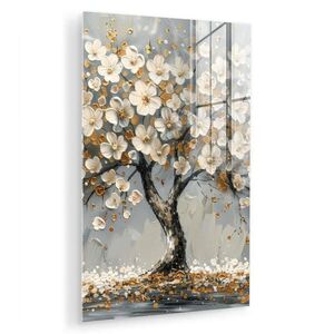 MuchoWow OBRAZ NA AKRYLOVÉM SKLE Strom - Květiny - Bílá - Příroda - Umění 40x60 cm obraz