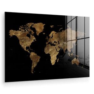 MuchoWow OBRAZ NA AKRYLOVÉM SKLE Mapa světa - Zlatá - Luxusní - Země - Černá 60x40 cm obraz