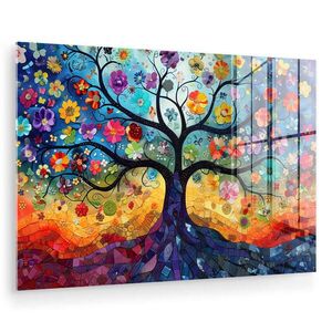 MuchoWow OBRAZ NA AKRYLOVÉM SKLE Umění - Strom života - Květiny - Hippie 90x60 cm obraz