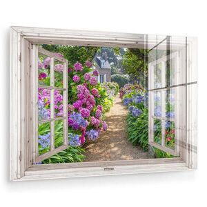 MuchoWow OBRAZ NA AKRYLOVÉM SKLE Hortenzie - Průhledné - Květiny - Léto - Fialová - Cesta 60x40 cm obraz