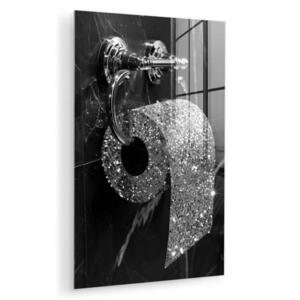 MuchoWow OBRAZ NA AKRYLOVÉM SKLE WC - Toaletní papír - Černá a bílá - Třpytky 40x60 cm obraz