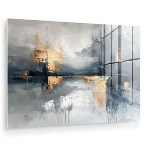 MuchoWow OBRAZ NA AKRYLOVÉM SKLE Umění - šedá - zlatá - abstraktní 60x40 cm obraz