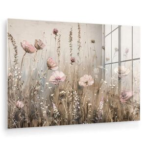 MuchoWow OBRAZ NA AKRYLOVÉM SKLE Květiny - růžová - moderní - béžová 90x60 cm obraz