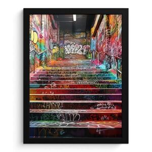 MuchoWow PLAKÁT V RÁMU Schody - Graffiti - Barvy - Umění 30x40 cm obraz