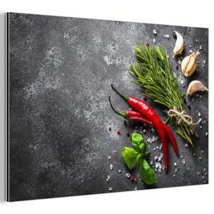 MuchoWow KOVOVÝ OBRAZ Pepř - Bylinky - Koření - Beton 90x60 cm obraz