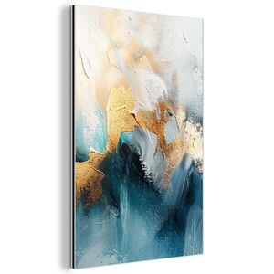 MuchoWow KOVOVÝ OBRAZ Abstraktní - umění - zlatá - modrá 60x90 cm obraz