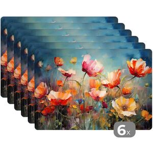 MuchoWow SADA 6 KS PROSTÍRÁNÍ Květiny - Akvarel - Umění - Botanické - Příroda 45x30 cm obraz