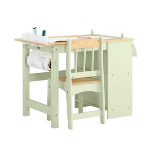 SoBuy STŮL S 1 DĚTSKOU ŽIDLÍ a 1 policí Zelená 80x44x66cm Nordický obraz