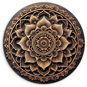 MuchoWow NÁSTĚNNÝ OBRAZ Mandala - dřevo - květiny - hnědá 60x60 cm obraz