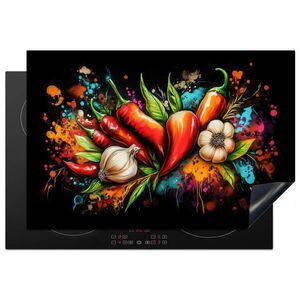 MuchoWow KRYT NA INDUKČNÍ DESKU Zelenina - paprika - česnek - graffiti - barva - barevné 77x51 cm obraz