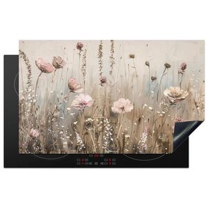 MuchoWow KRYT NA INDUKČNÍ DESKU Květiny - Béžová - Suché květiny 85x52 cm obraz