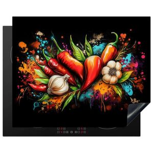 MuchoWow KRYT NA INDUKČNÍ DESKU Zelenina - paprika - česnek - graffiti - barva - barevné 65x52 cm obraz